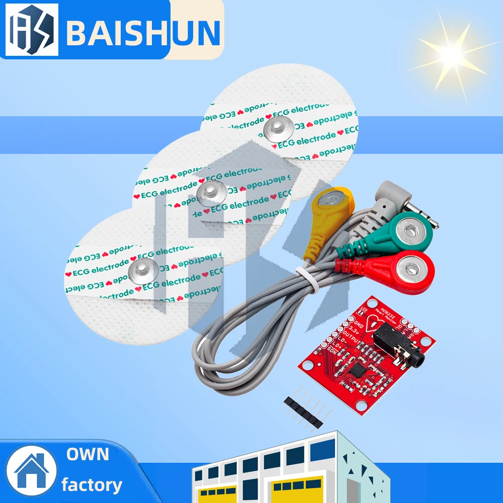 ‌AD8232 Biopotential Sensor Module Kit - ECG/Heart Rate Monitoring with Arduino Plug-and-Play Interface