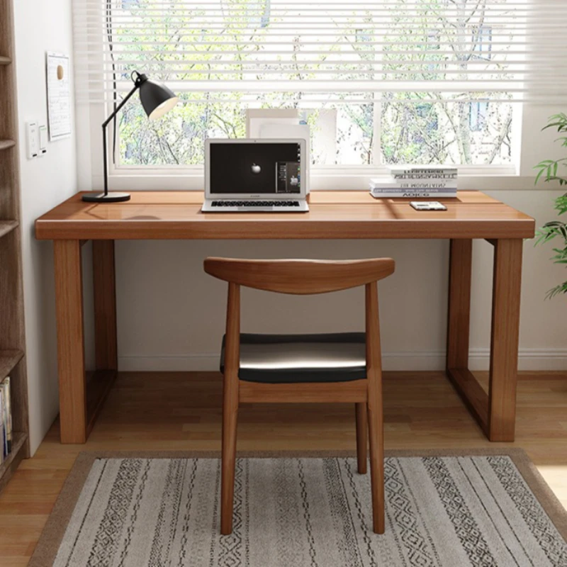 All solid wood desk, long table by window against wall, narrow table, writing desk, studio bedroom, double office computer desk