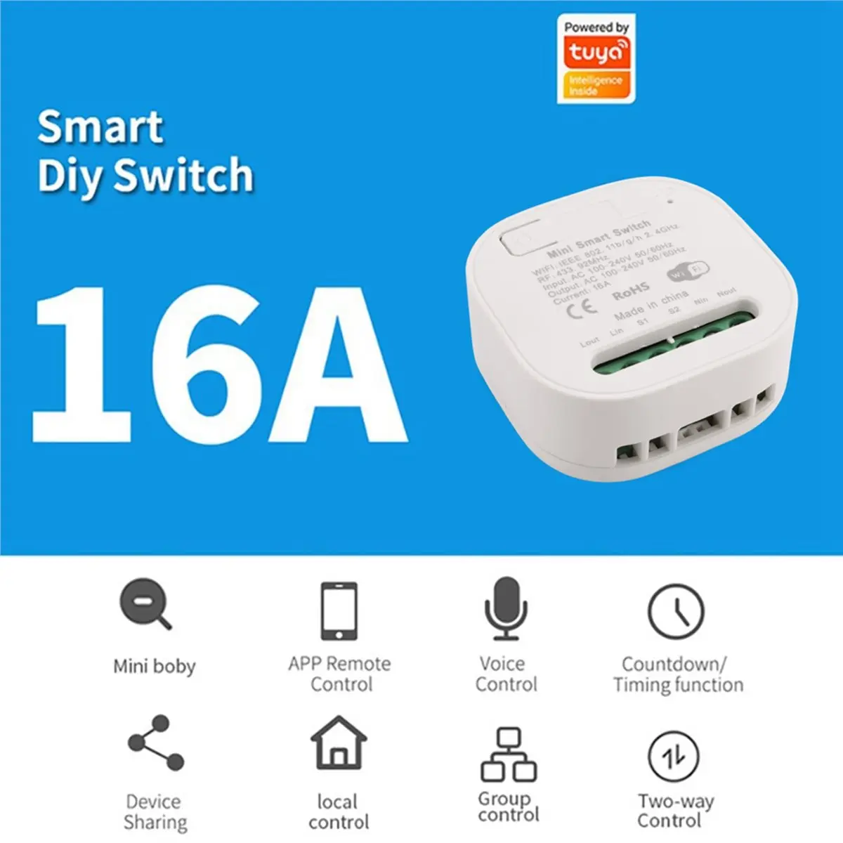 

SDFC 3X Tuya WIFI RF433 Приемник 16А, Умный беспроводной выключатель Wi-Fi 433 МГц, Пульт дистанционного управления, Умный таймер-выключатель для Alexa Google