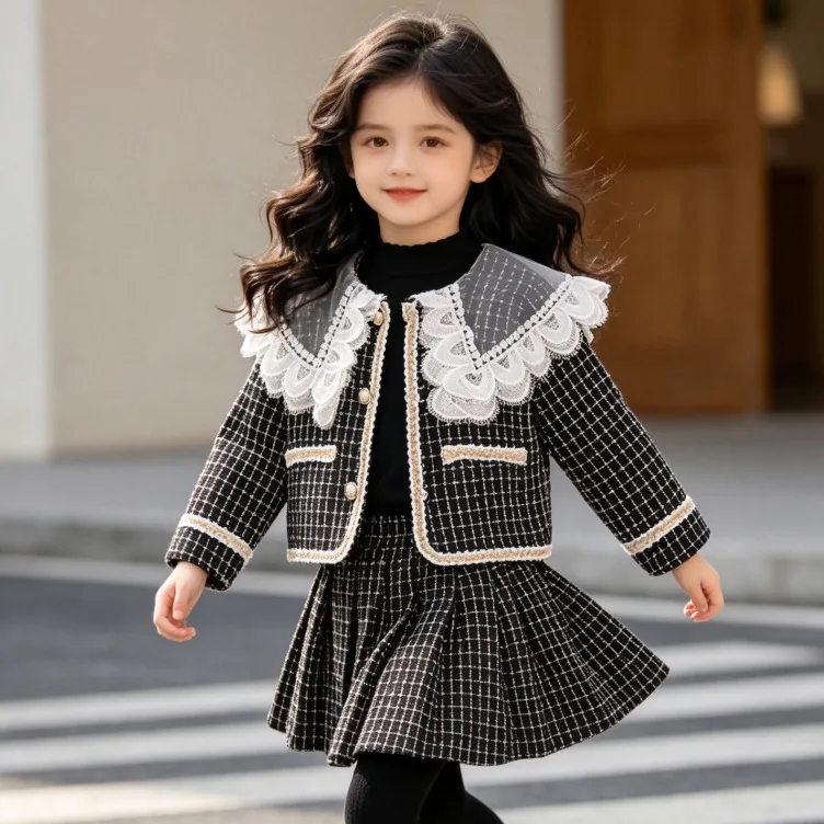 Kids Sets 2026 Spring Autumn New Girl Baby Gentle Temperament Plaid Two Price Sets