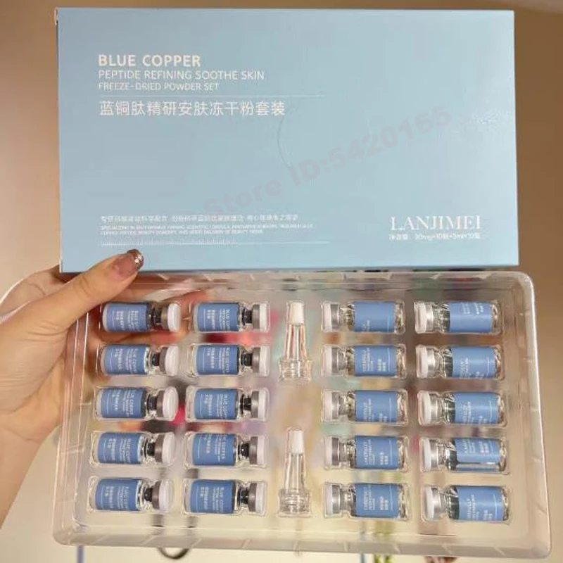 GHK-Cu Peptídeo de Cobre Azul Antirrugas e Firmador em Pó Liofilizado, Ampola Hidratante Antienvelhecimento e Rejuvenescedora, Sérum Reparador 20p