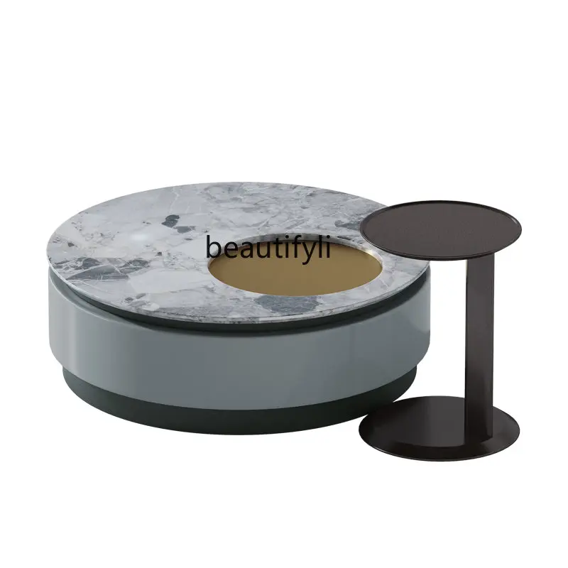 

Italian Modern Simple Light French Creative Natural Marble Home Small Apartment round Living Room Combined Tea Table furniture