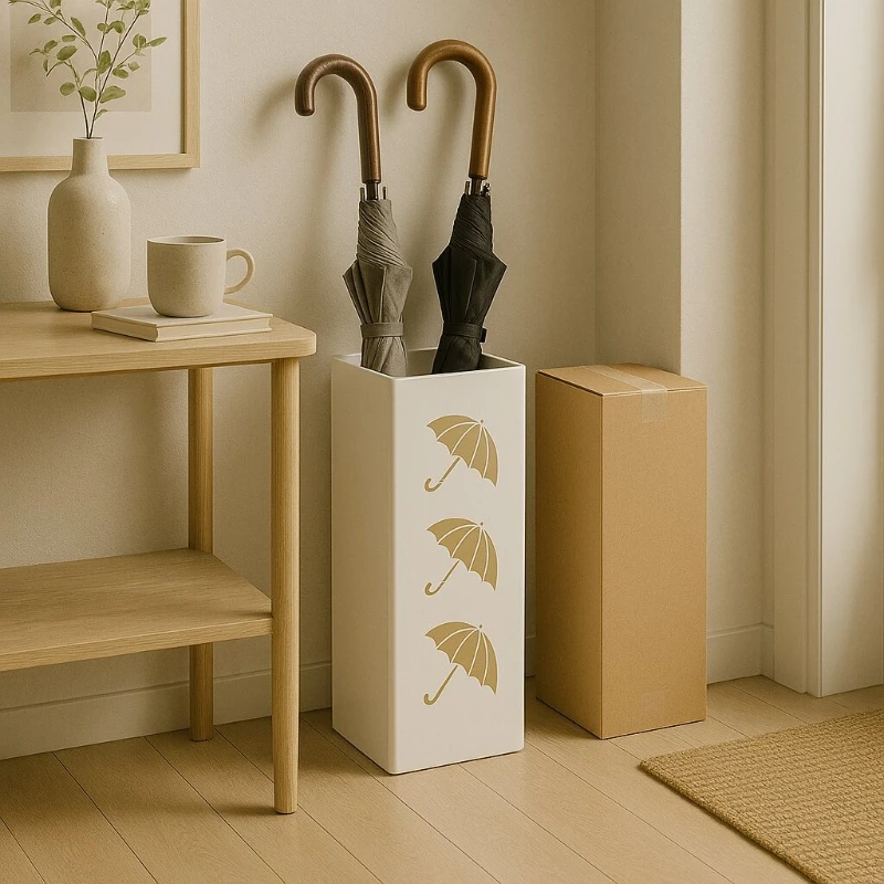 

Nordic Floor Umbrella Holder, Hotel & Bank Umbrella Drip Stand, Entryway Organizer, Multi-Functional Hollow Metal Storage Bucket