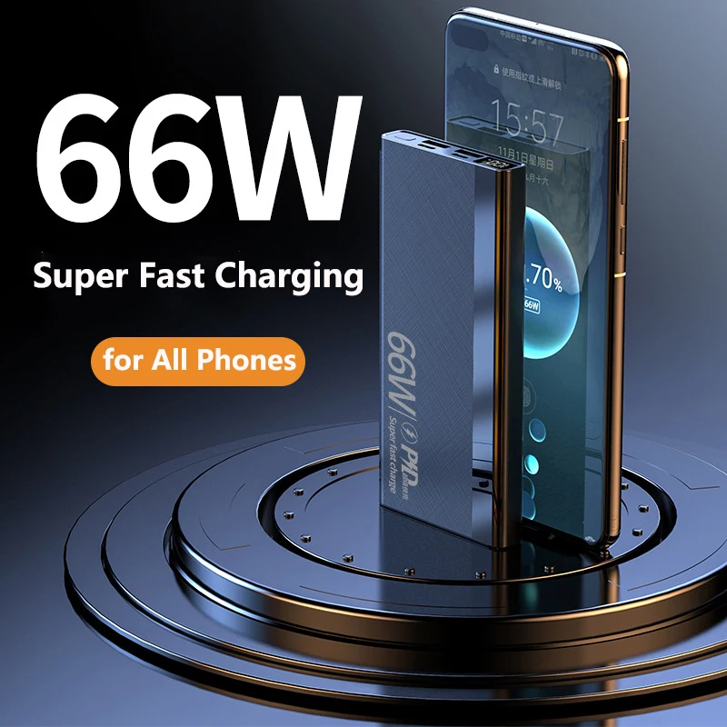 

Power Bank 30000mAh PD20W Two-Way 66W Fast Charging Powerbank Portable External Battery Charger for iPhone Xiaomi Samsung Huawei