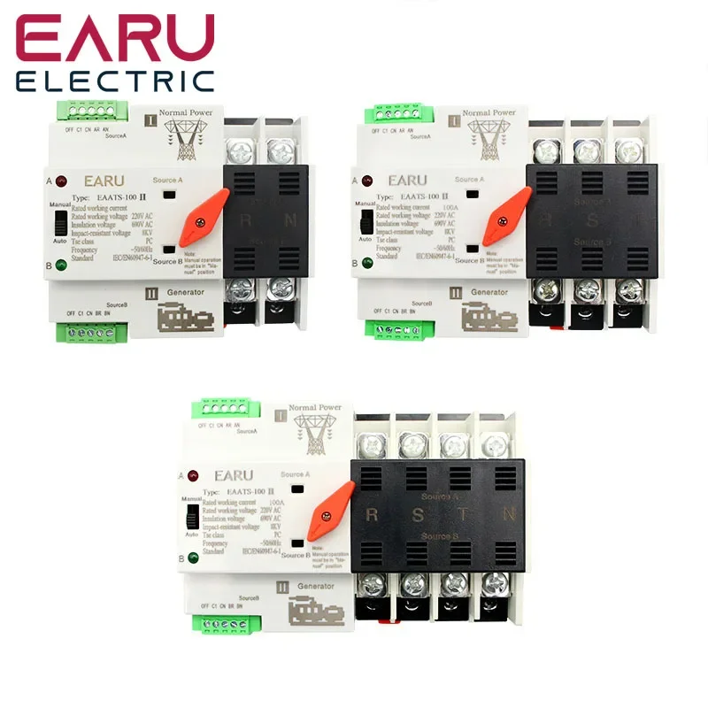 2/3/4P 100A 110V220V Mini ATS Automatic Transfer Switch Electrical Selection Switch Dual Power On