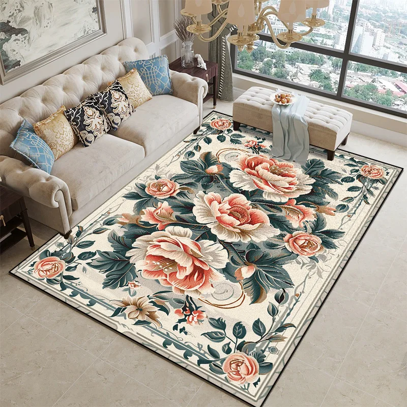 European Floral Large Carpet Living Room Luxury Decoration Home Bedroom Bedside Rugs Washable Cloakroom Non-slip Soft Mats Ковер