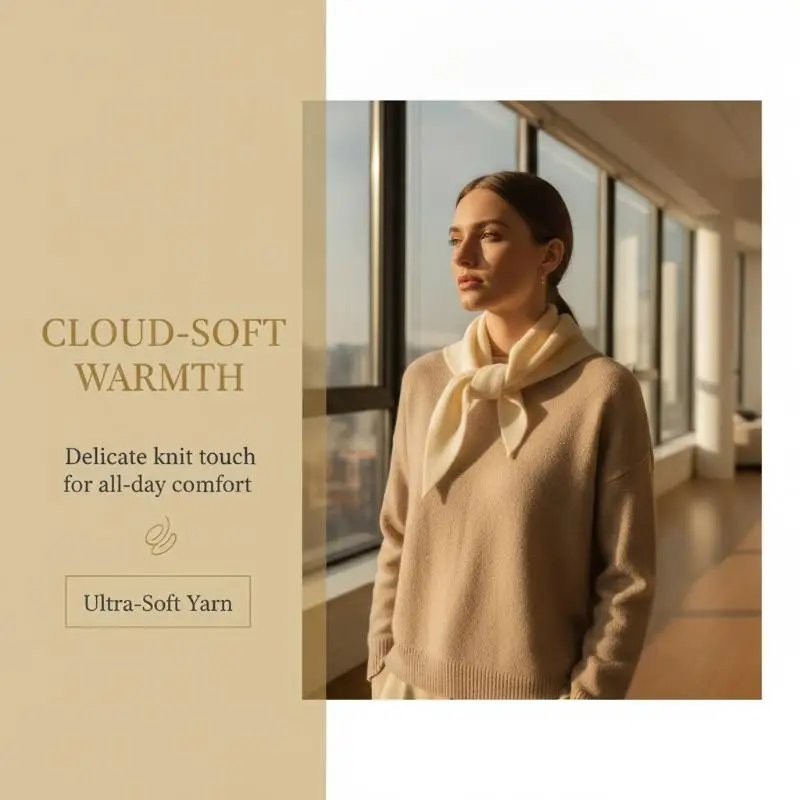 Knitted Triangle Neck Scarf Warm Breathable Elegant Soft Fabric for Fall Winter Women Party Casual Matching Wear