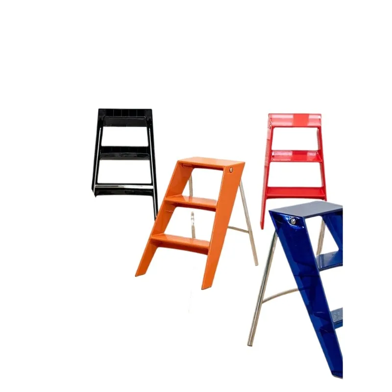 Lower left step by step folding ladder, dual-purpose red housewarming ladder for household climbing stools