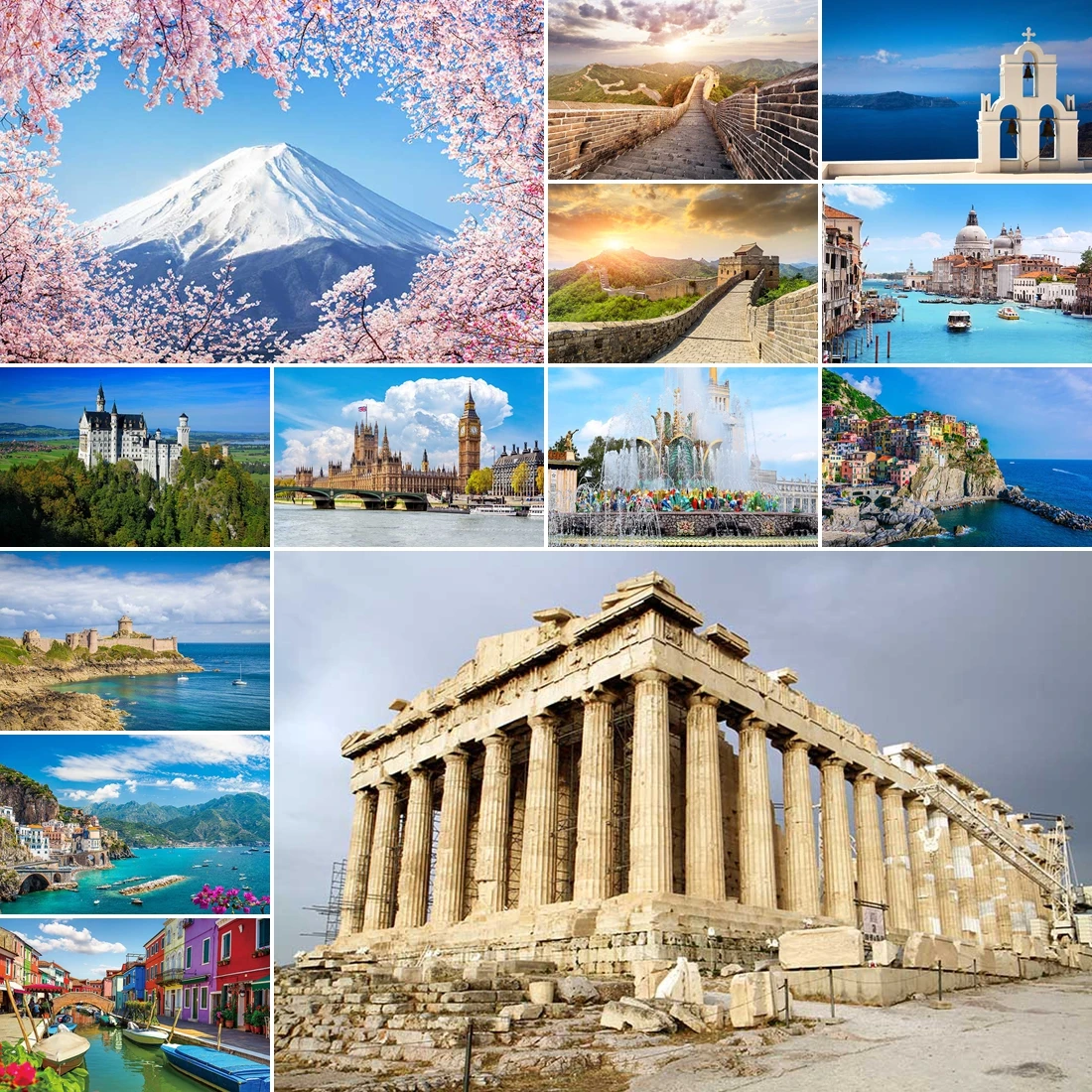 

MOON.QG Landmark Landscape Parthenon Sakura Mount Fuji The Great Wall Big Ben Venice Backdrop Photography Background Photobooth