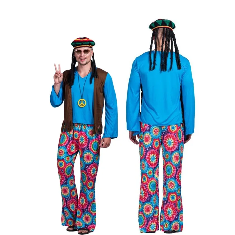 loween Hippie Disco Par Costume anni '70 Hip Hop Performance Outfit Materiale in poliestere Costume tradizionale di scena nazionale