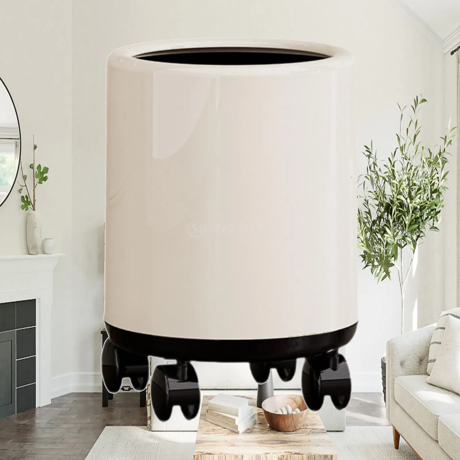

Sturdy Trash Bin with Wheels Double Layer Design Modern Rubbish Basket for Kitchen or Restroom