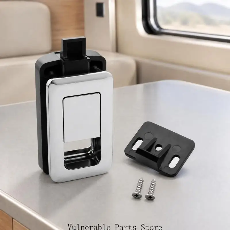 Campers Compartment Door Pull Latches with Keyless Operation, Recessed Profile, and Integrated Handle for Door Latching