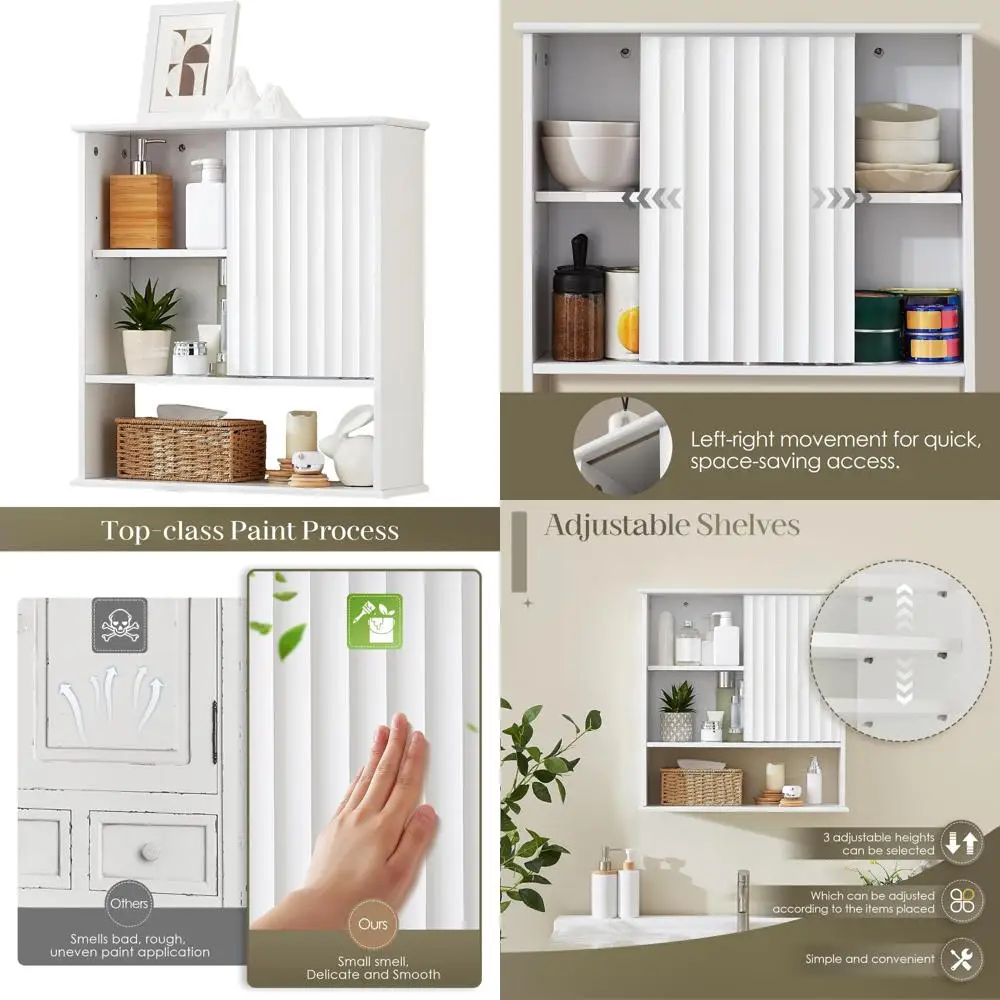 

Белый настенный шкаф для ванной комнаты с рифлеными раздвижными дверцами и регулируемой полкой, 22,5 x 23,5 дюйма