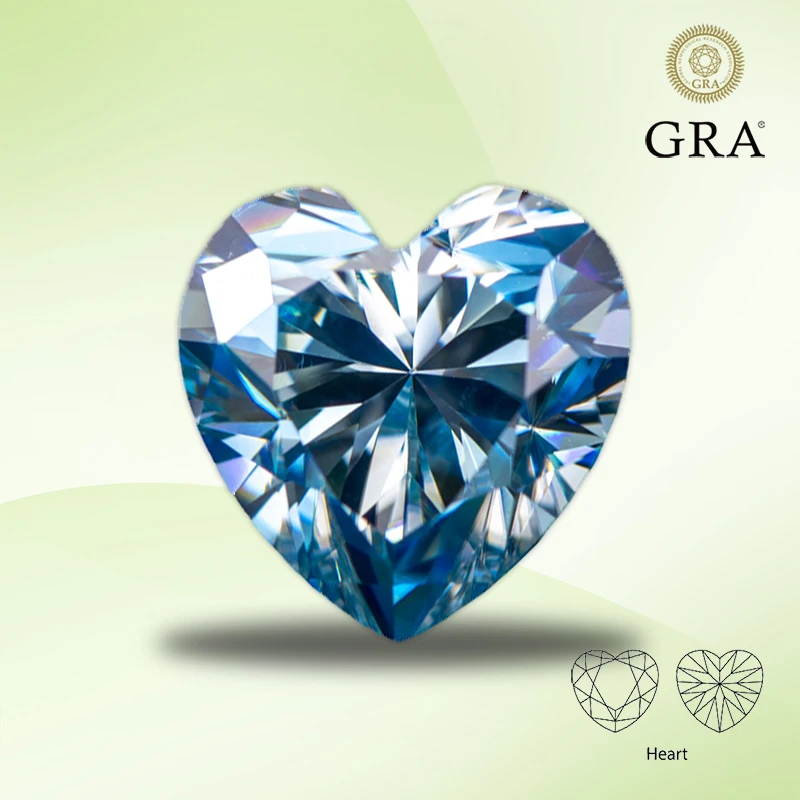 Moissanite Stone Aquamarine Color Heart Cut Lab Synthetic Created Heat Diamond for DIY Women Jewelry Making with GRA Certificate