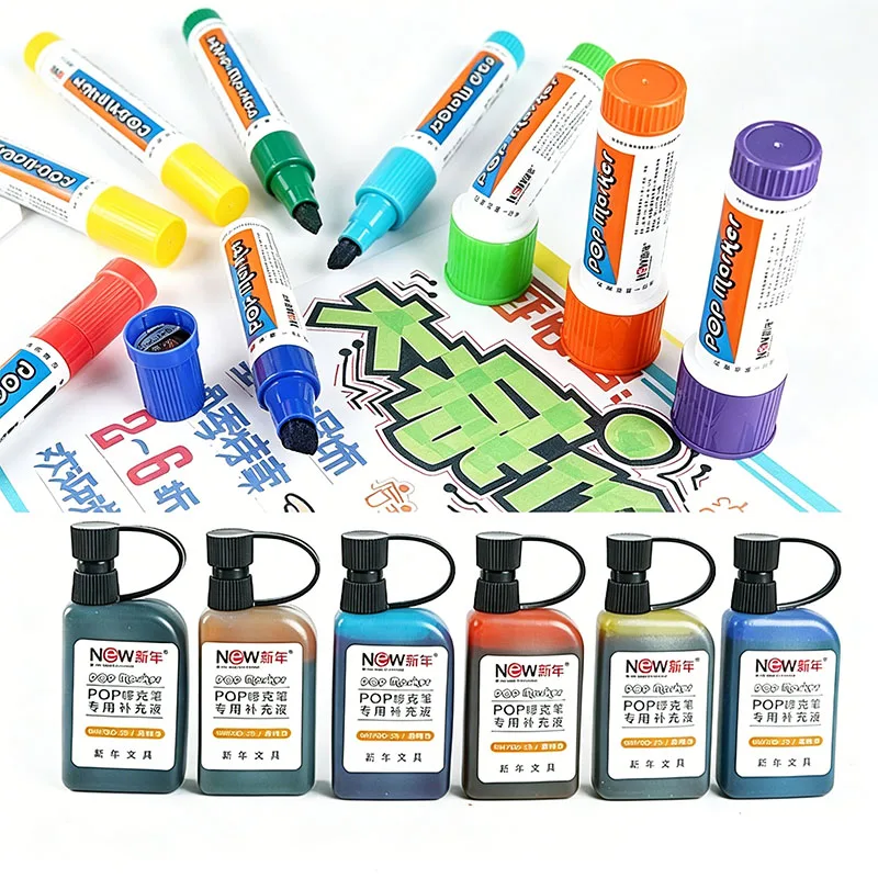 

12 Colors POP Poster Marker 6/12/20/30mm Flat Tip Oil Based Permanent Wide Head Art Drawing Advertising Graphic Design Marker
