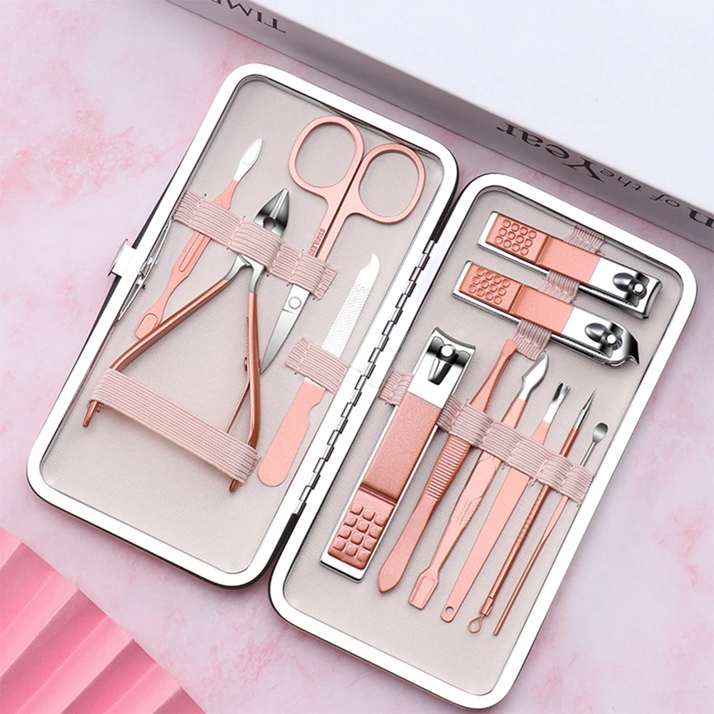 Stainless Steel Nail Clipper Manicure Set Multi-quantity to choose Rose Gold Ear Pick Grooming Kit Cuticle Grooming Tools