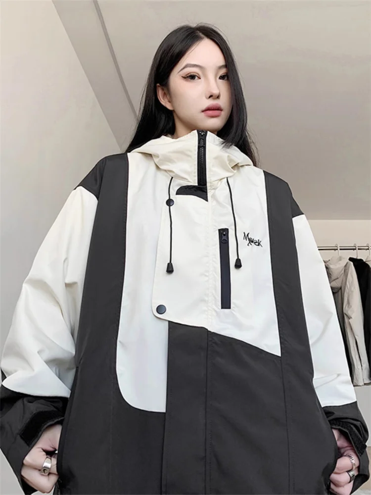 

Men's Outdoor Climbing Jaet Color Blo Contrast Design Hooded Zipper Closure Long Sve Loose Fit Windproof Outerwear