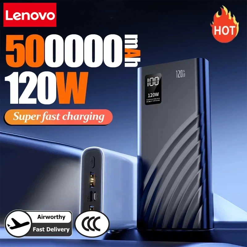 

Внешний аккумулятор Lenovo 50000 мАч, 120 Вт, сверхбыстрая зарядка, сверхбольшая емкость, с цифровым LED-дисплеем для iPhone и Samsung