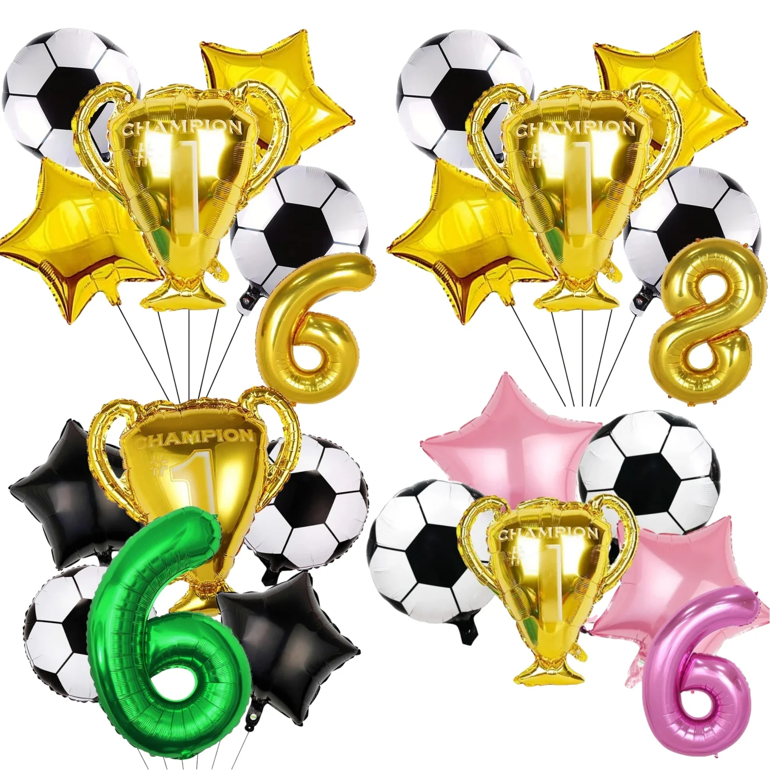 Ballon à hélium pour trophée de Football pour garçons, 6 pièces, décorations de fête d'anniversaire, cadeaux pour enfants, 32 pouces, vert, rose, or, chiffres