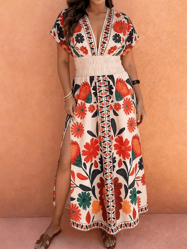 

L-4XL Plus Size Clothes Dresses Women Robes Summer Short Sleeve Street Style Casual 3XL 4XL Big Size Maxi Dress Oversized