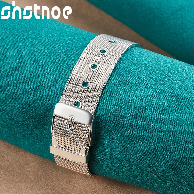 

SHSTONE 925 Sterling Silver 14/16mm Wide Strap Bangles For Women Mens Fashion Birthday Engagement Wedding Party Fashion Jewelry