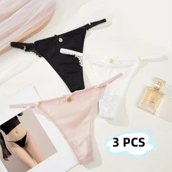 New High Elastic Tape Decorative Women's Thong Close-Fitting Comfortable Quick-Drying Cotton Crotch Sexy Women's T Pants 3PCS