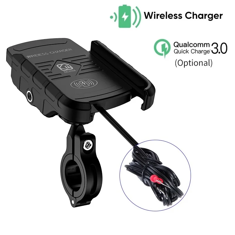 Motorcycle Wireless Charger Rear Mirror Mount Support QC3.0 With USB Fast Charging For CellPhone Smartphone Holder Handlebar