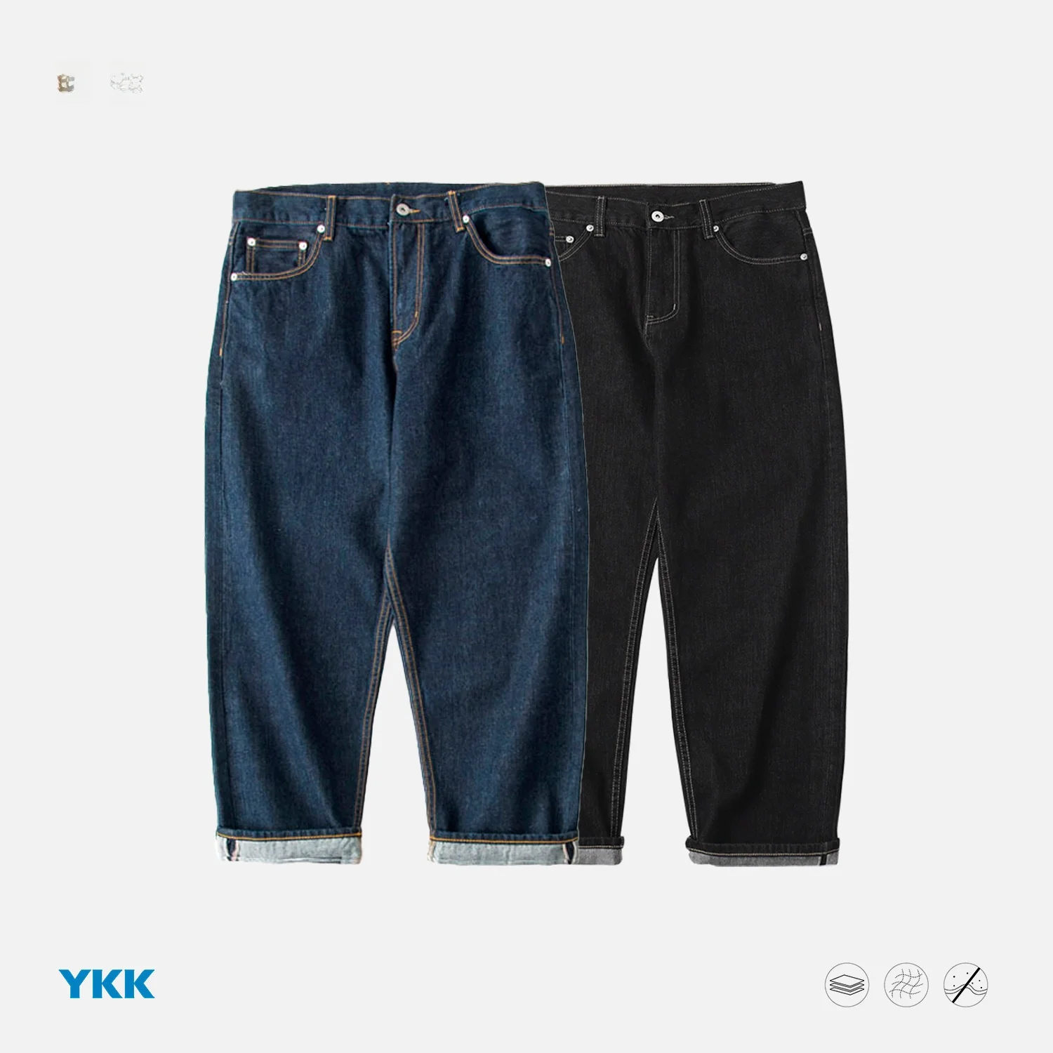 

Мужские свободные джинсы с широкими штанинами, красная тесьма, оригинальный цвет, хлопок, повседневный прямой крой, винтажный стиль, средняя посадка, застежка-молния