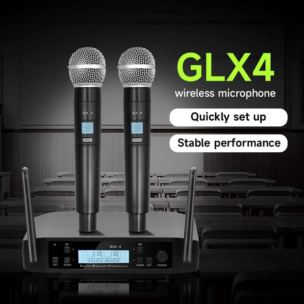 

UHF Wireless Dynamic Vocal Microphone GLX4 Dual-Channel Handheld with SM-58 Beta-58 Church Portable Recording Speeches