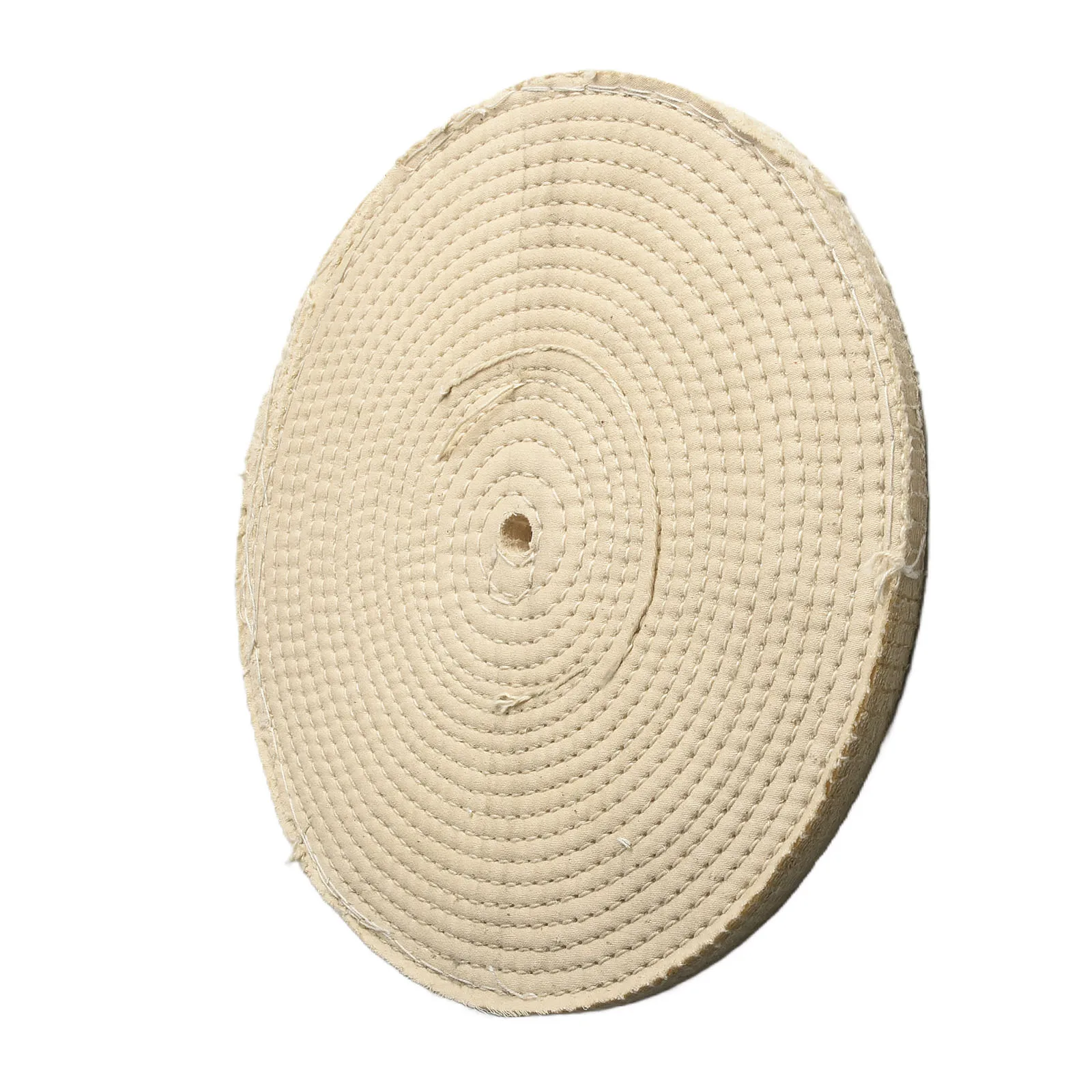 250mm Spiral Sewn Cotton Buff Wheel with Leather Lipped Inner Hole for Mounting Stability During High Polishing Operations