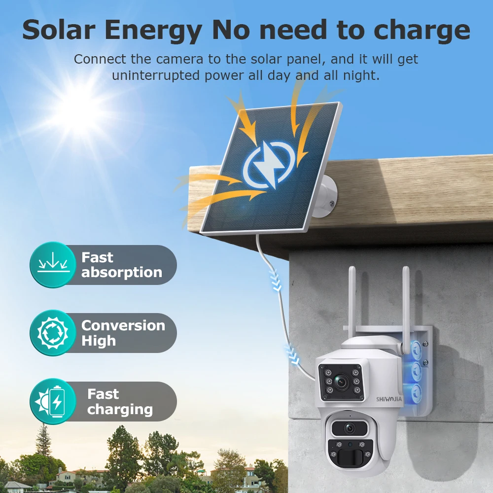 SHIWOJIA 7/24 Recording Solar Battery Camera 4G 8MP WiFi AOV Dual Lens Security IP Camera 10500mAh Battery Night Vision UBOXPRO