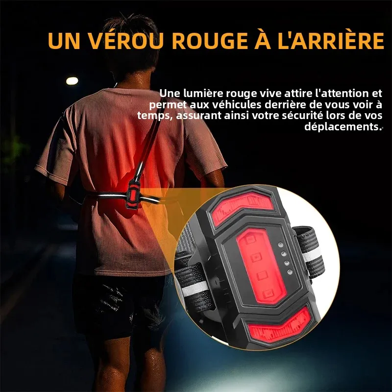 LED الصدر الأمامي متعدد مصابيح تحذير أحمر USB قابلة للشحن ليلة تشغيل ضوء مثلث عاكس حزام الضوء الخلفي على ظهره الخفيفة #2