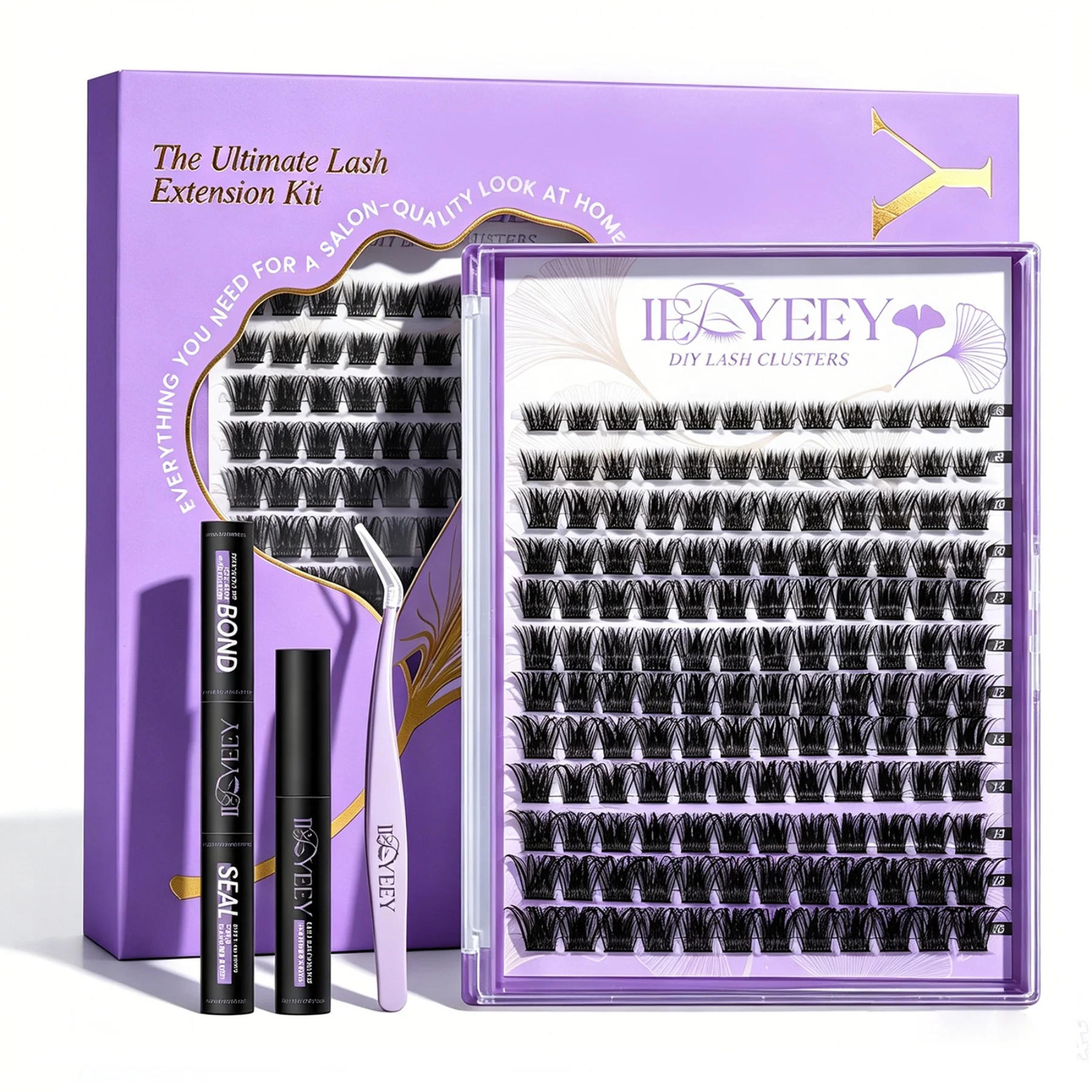 IEEYEEY 144-Piece DIY Cluster False Eyelash Set D-Shaped Curled False Eyelashes 8-16mm Mixed Lash Length Creating Perfect Makeup