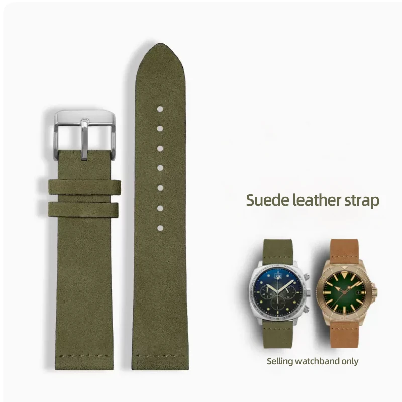 Genuine Leather Suede Watch Strap Retro Watchband 16mm 18mm 20mm 22mm Gray Black Brown Army Green Watch Accessories