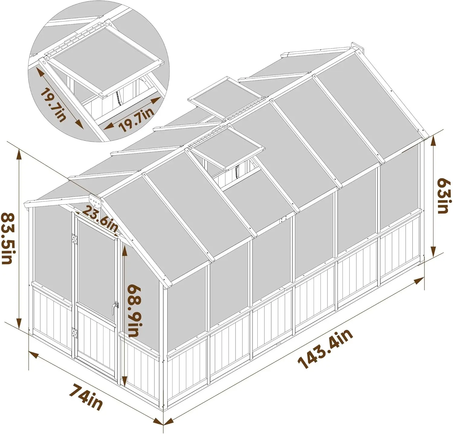 6 x 12 FT Wooden Greenhouse for Outdoor with Ventilated Window and Lockable Door, Walk-in Greenhouse for Outside Garden