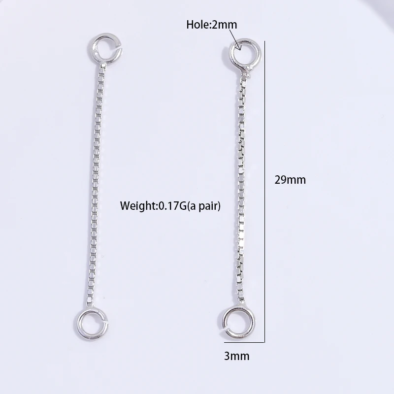 1 Pair S925 Sterling Silver 3cm Box Extension Chain DIY Jewellery Making Earrings Extension Chain Accessories SE65