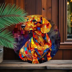 8x8 inch Stained Glass Dachshund Round Aluminum Sign - Weatherproof Art for Home, Garden, Cafe & Office Decor