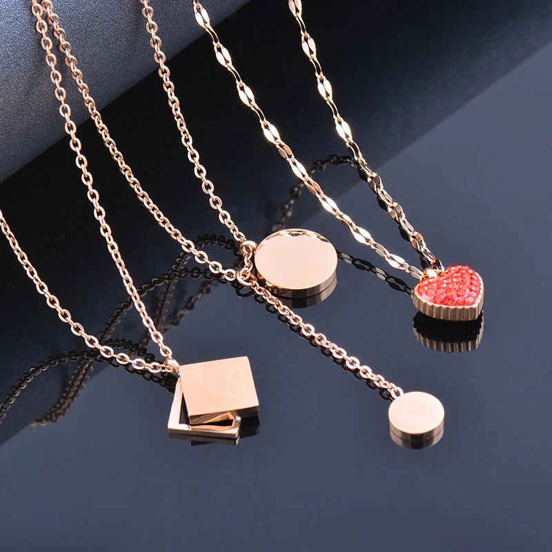 LEEKER Stainless Steel Necklace For Women Rose Gold Color Chain Square Circle Heart Accessories Fashion Jewelry Choker 110 LK2