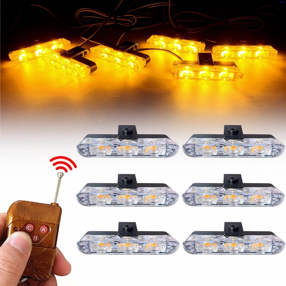 3 LED Car Front Grille Strobe Police Lights Flash Warning Lamp Red Blue Yellow Rescue Vehicle Emergency Flasher Signal Lighting