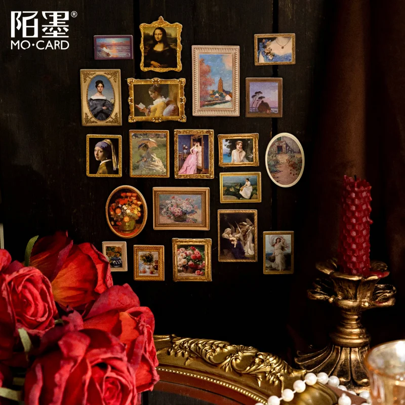 قطعتان من الملصقات المسطحة ذات الطلاء الزيتي الشهير، والمطبوعات الفنية الكلاسيكية وتفاصيل عالية الوضوح، ذاتية اللصق للمجلة DIY