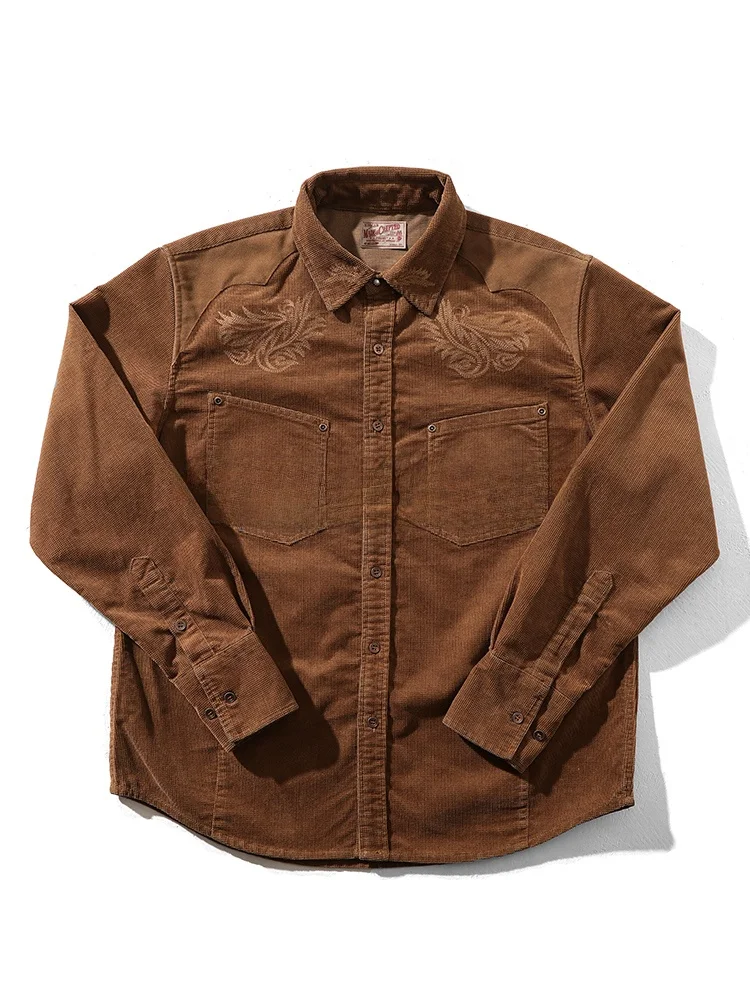 Western Series Long Sve Embroidered Corn Corduroy Narrow irt Youth Faion Autumn Wearable Stand Fit Mens irt