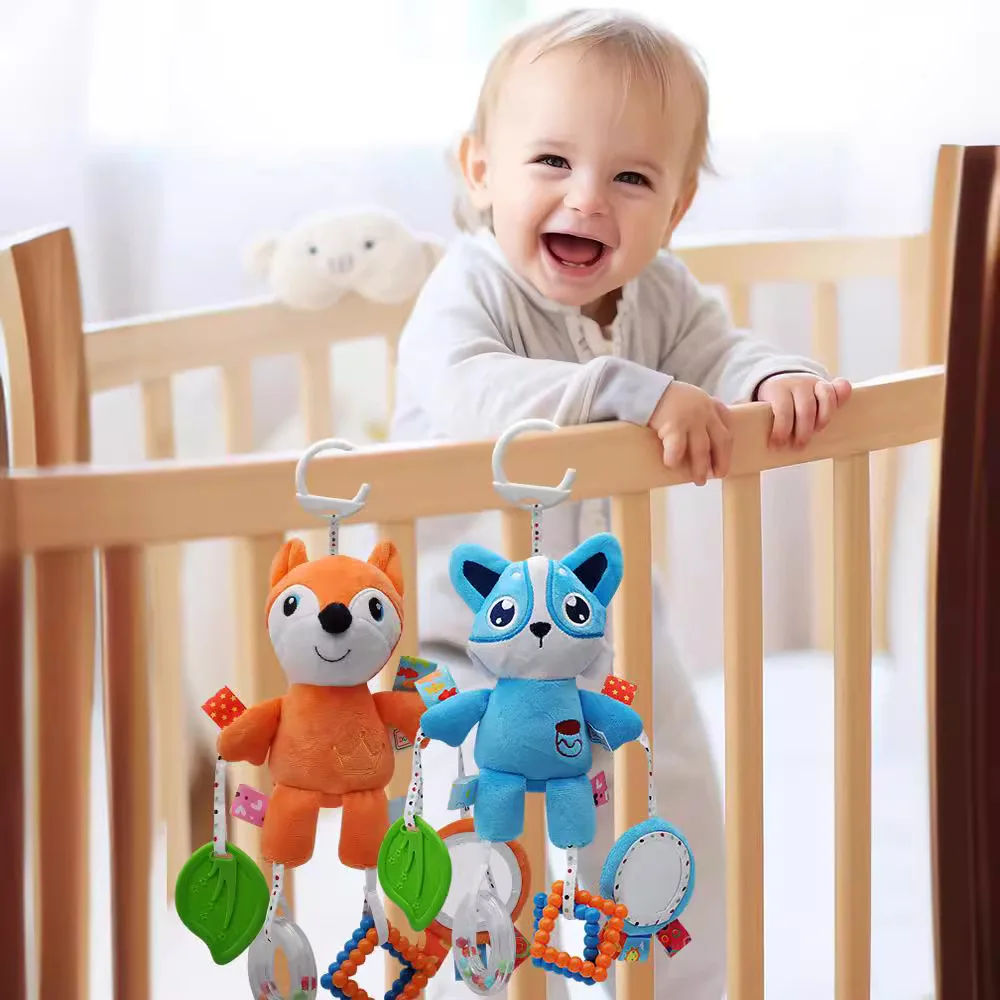 Newborn Baby Stroller Pendant Wind Chime Baby Bed Bell Bed Hanging Rattle Bed Winding Plush Soothing Toy with Teether Toy Gifts