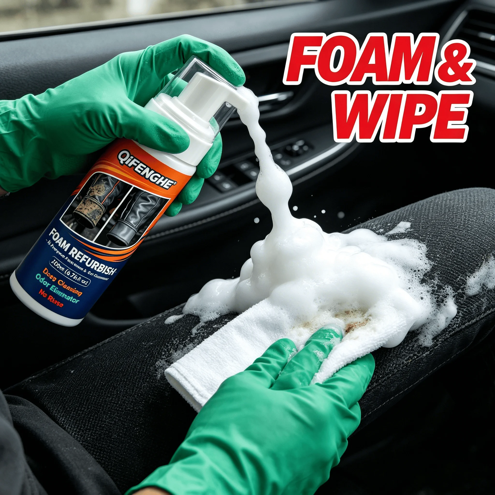 Multi-Surface Car Foam Refurbisher 200ML No Rinse Deep Cleaning Odor Eliminator with Sponge for Auto Home Dual-Use Interior Care