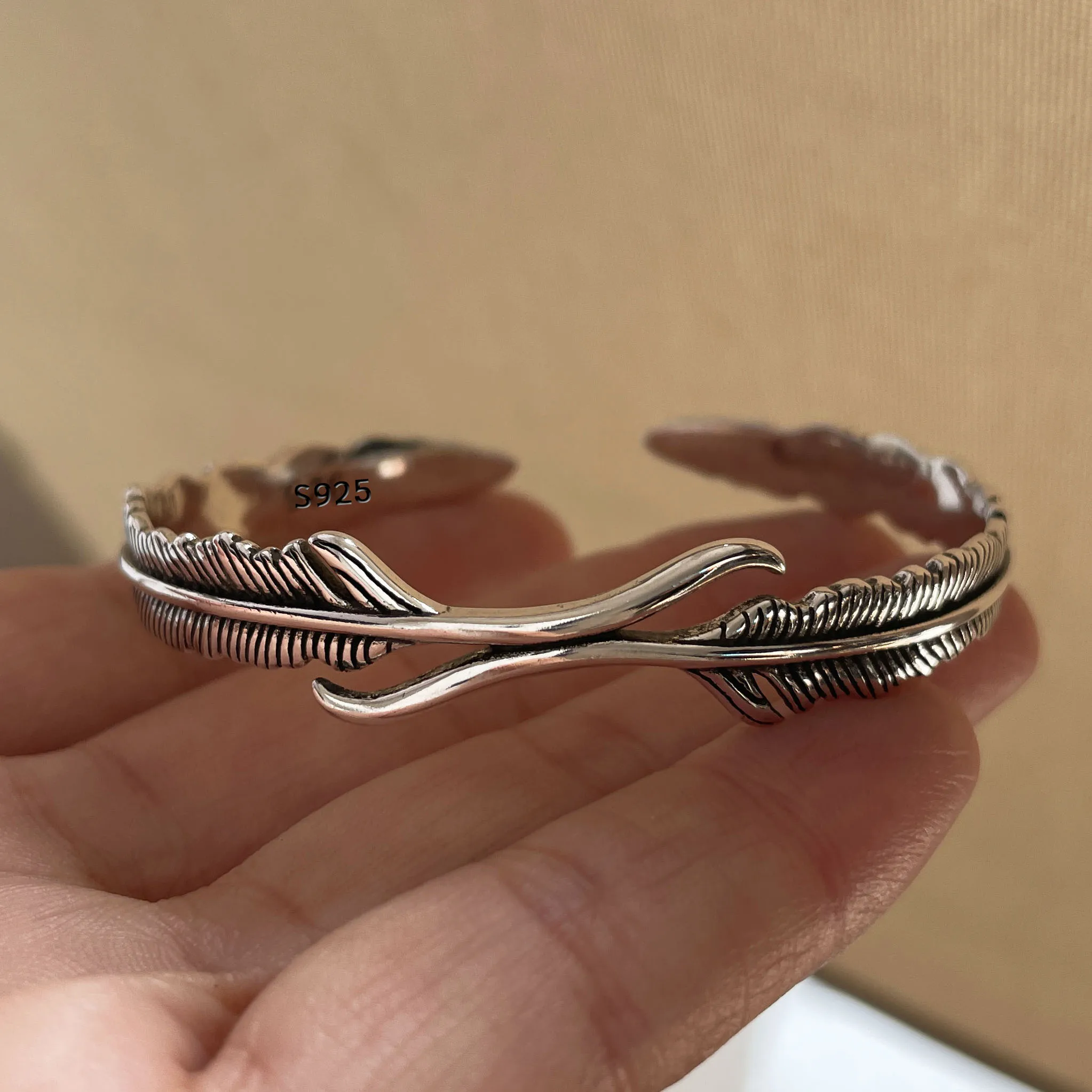 100 % massives 925er-Sterlingsilber-Metallarmband für Damen, Vintage, handgefertigt, schlichtes Retro-Armband mit schwarzem Stein, Geburtstagsgeschenk, Party