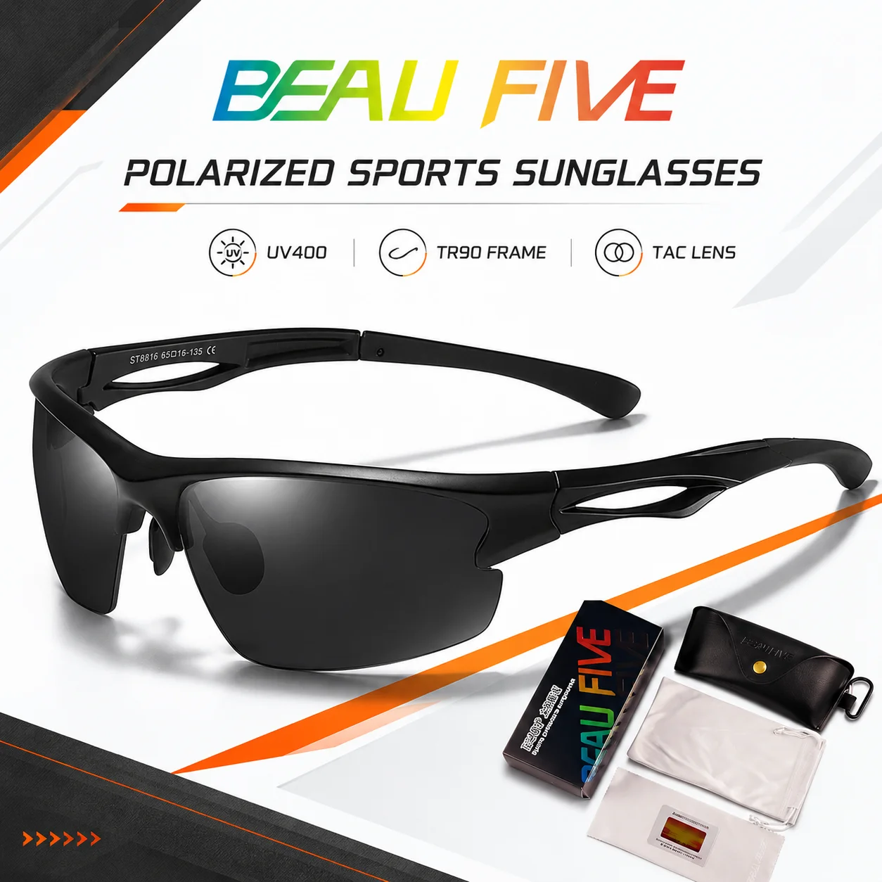 BEAU FIVE Polarized Cycling Sunglasses UV400 TR90 Sports Glasses for Men Women Fishing Running Hiking Outdoor Eyewear B09