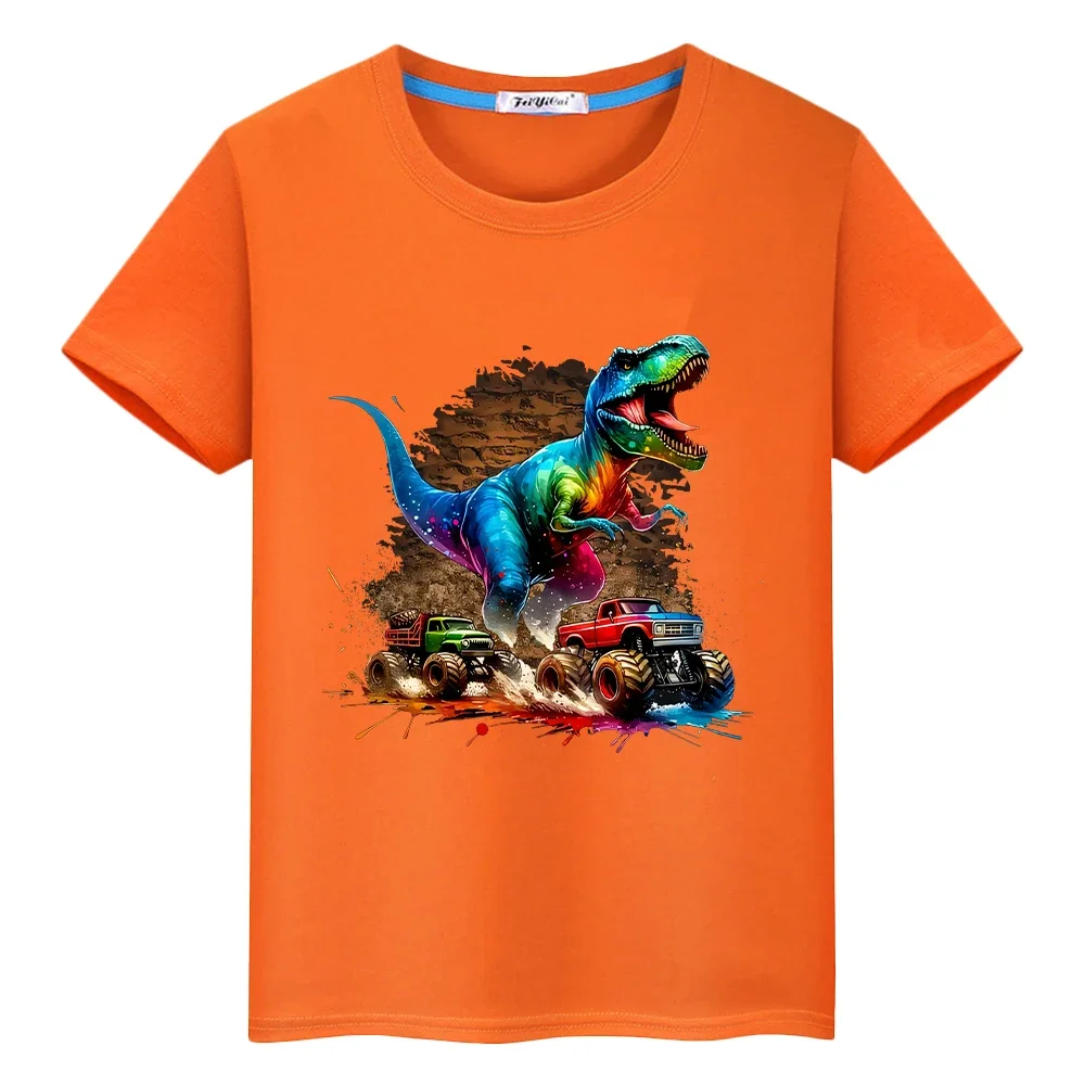 

100%Cotton print Dinosaur Car t shirt for kids boy 10year Kawaii Tees anime Short y2k one piece Tops pride tshirt girls clothes