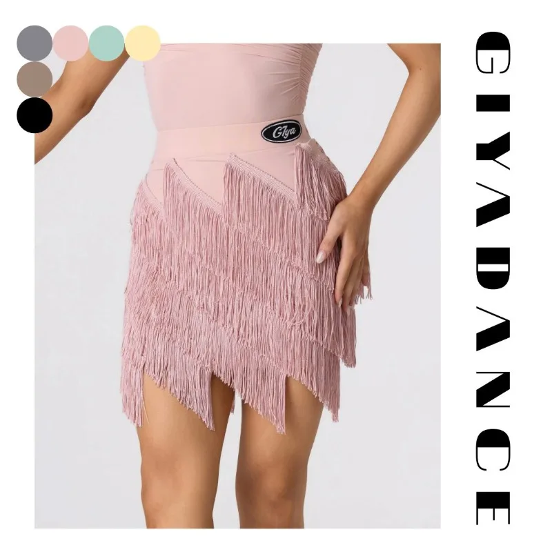 Customized GIYA Womens Multi Colored Irregular Tassel Skirt with Beveled Edge Latin Dancewear Performance Outfit Line Dance Suit