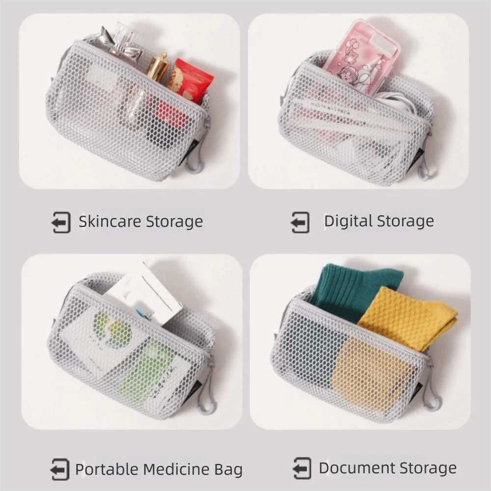 Casual Nylon Storage Pouch Hand-held With Zipper Mesh Pouch Mesh Multipurpose Toiletry Wash Bags Travel