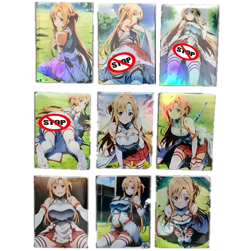 9Pcs/set Homemade Anime Cards Sword Art Online Yuuki Asuna Asuna Nude Sexy Card Classic Game Toy Gift Collection Card DIY