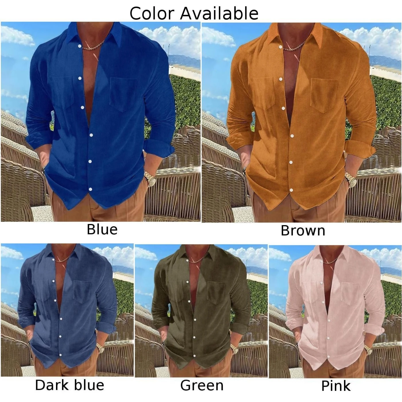 Top Shirt Blue Vacation Brown Winter Button Casual Corduroy Dark Blue Fitting Green Lapel Long Sleeve Male Comfy